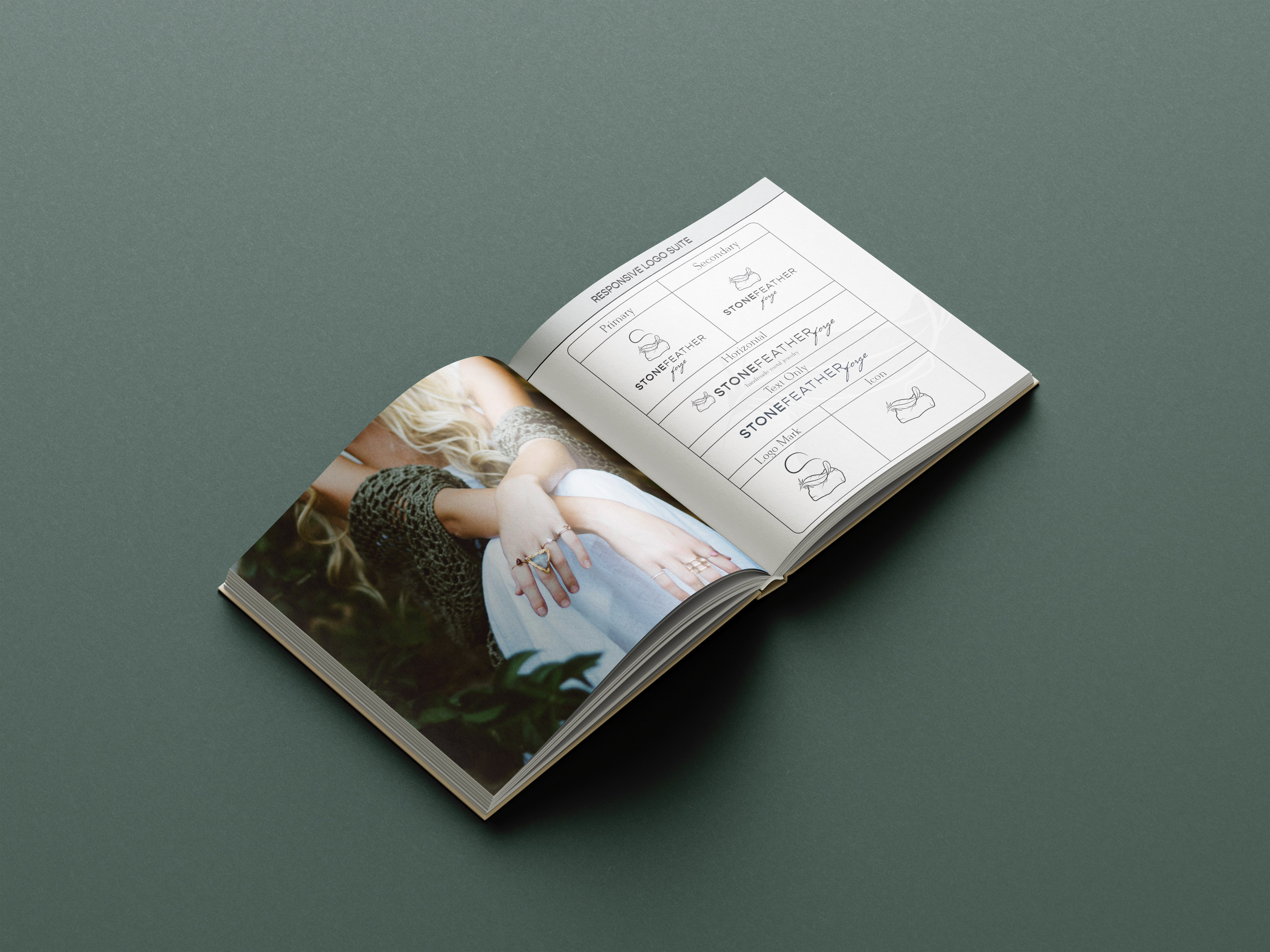 Brand guidelines book for Stonefeather Forge